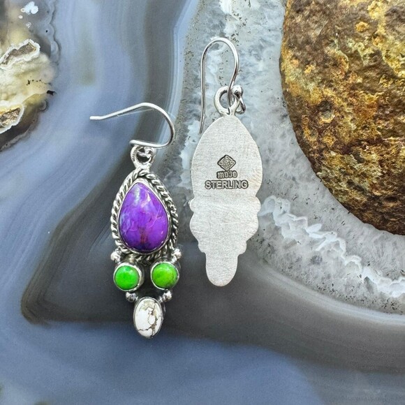 Sterling Southwestern Style Multistone Cluster Dangle Earrings For Women #2 - Picture 7 of 10